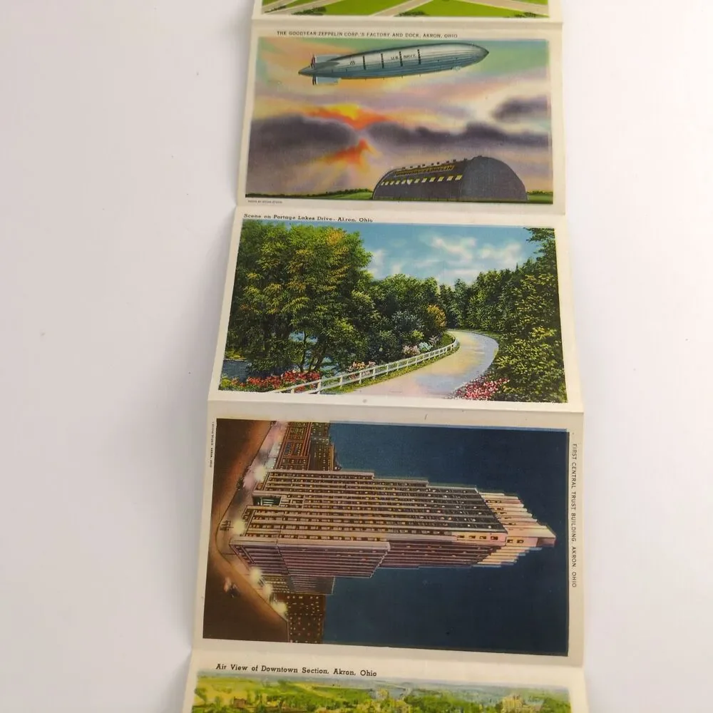Souvenir Folder of Akron Ohio 1930s Fold-Out Linen Postcards OH Building Stadium